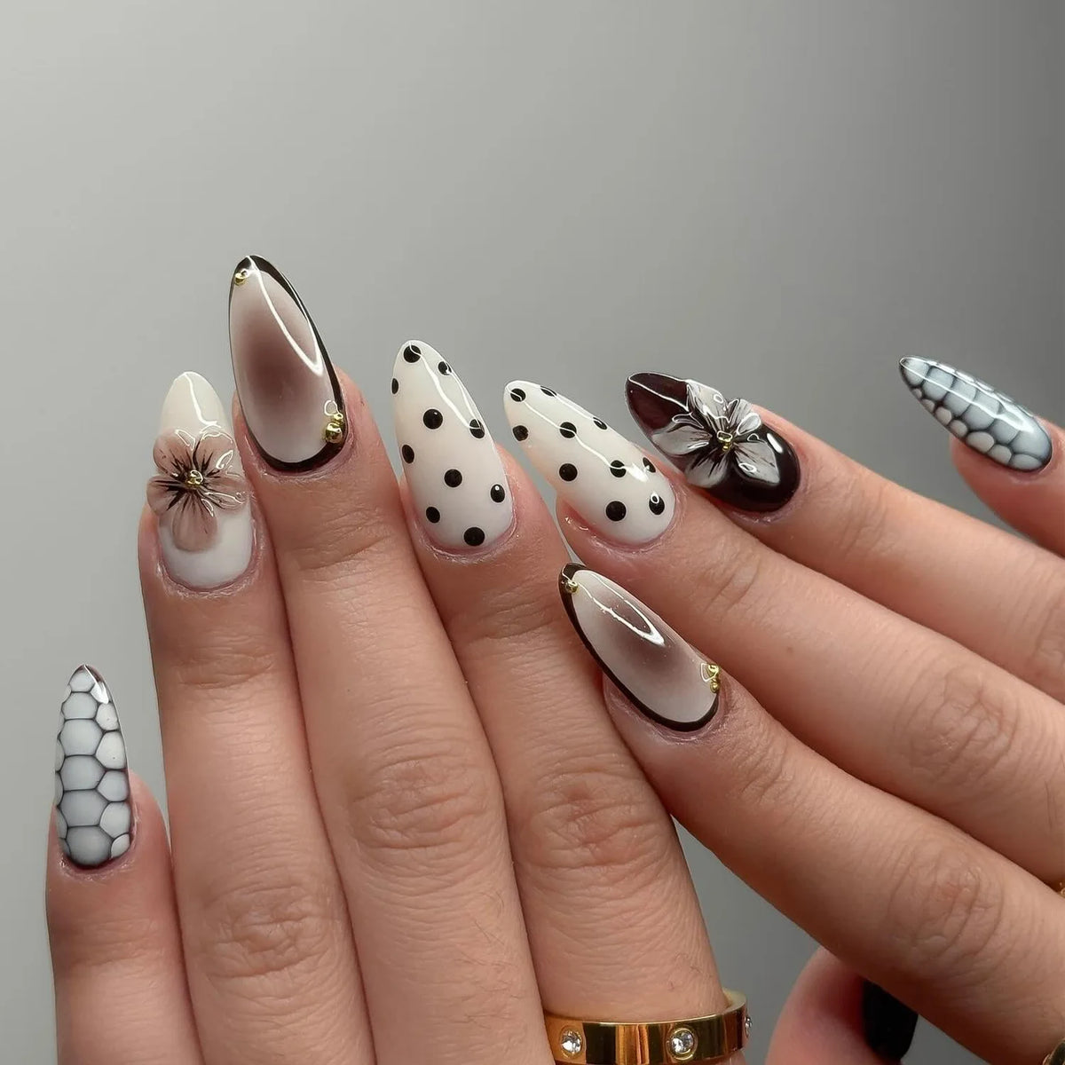 European American Style Manicure Nail Tips 3D Resin-poured French-style Rhinestones Cross-shaped Flower Nail (38 Options)