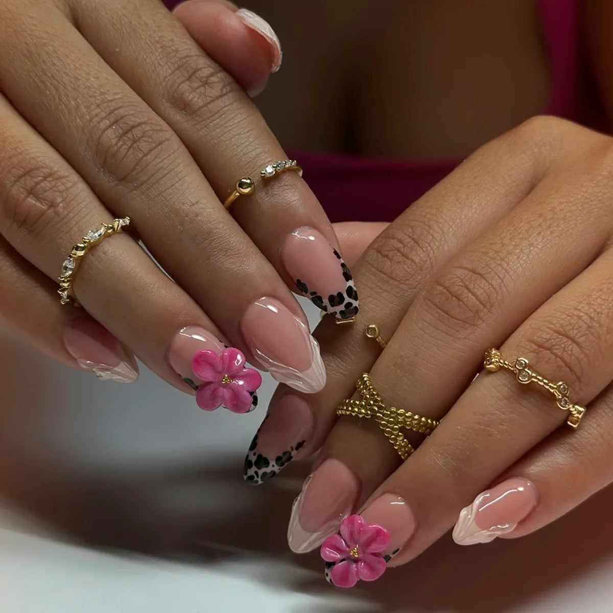 European American Style Manicure Nail Tips 3D Resin-poured French-style Rhinestones Cross-shaped Flower Nail (38 Options)