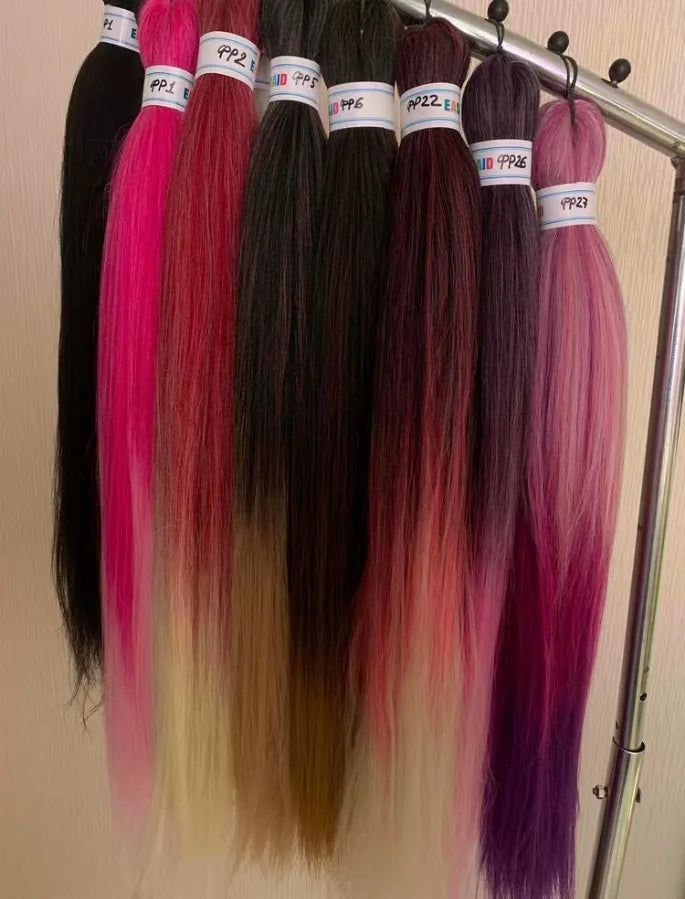 Pre-Stretched Ombre Braiding Hair Extensions Brown Yaki Texture Synthetic Hair EZ Braid Pre-Stretched Braiding Hair