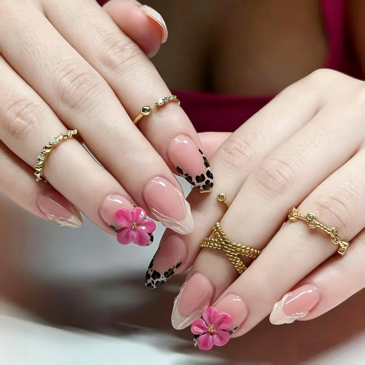 European American Style Manicure Nail Tips 3D Resin-poured French-style Rhinestones Cross-shaped Flower Nail (38 Options)