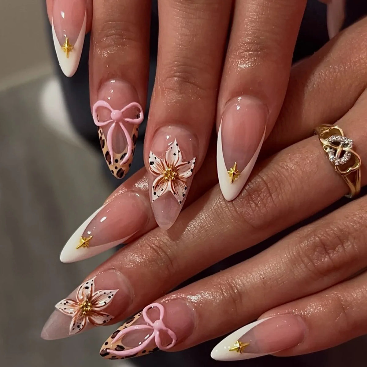 European American Style Manicure Nail Tips 3D Resin-poured French-style Rhinestones Cross-shaped Flower Nail (38 Options)