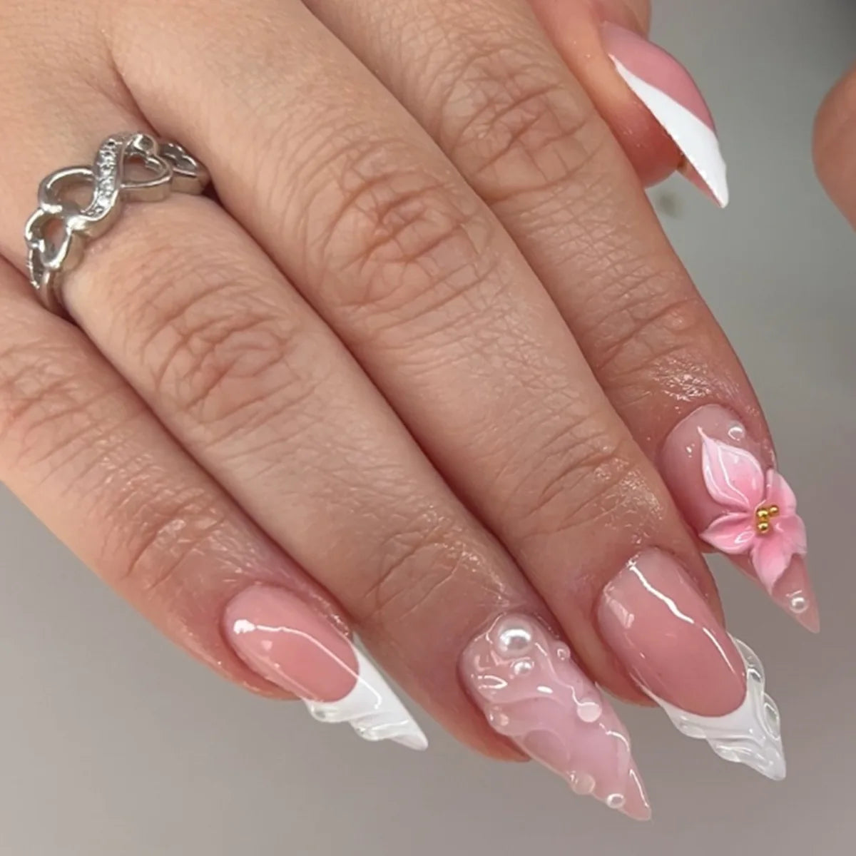 European American Style Manicure Nail Tips 3D Resin-poured French-style Rhinestones Cross-shaped Flower Nail (38 Options)