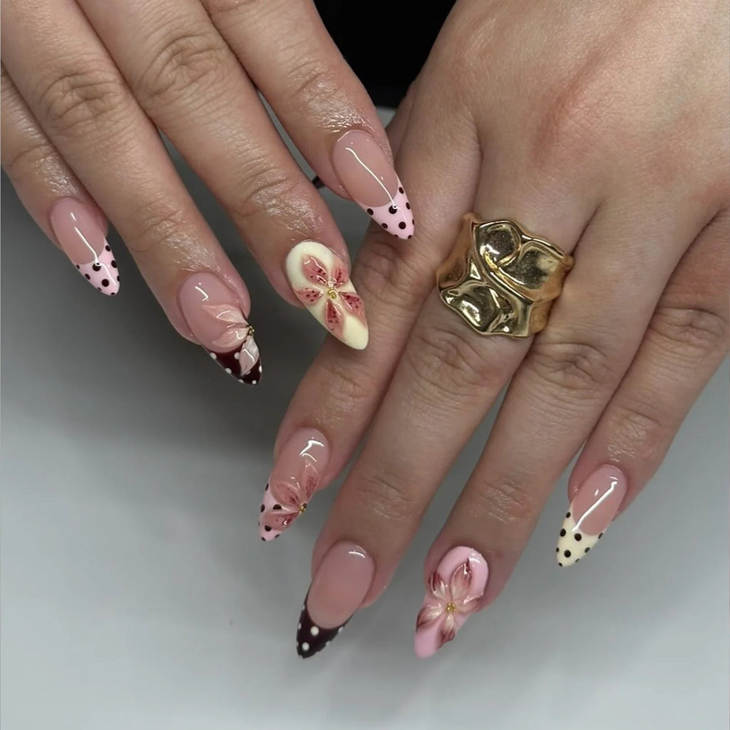 European American Style Manicure Nail Tips 3D Resin-poured French-style Rhinestones Cross-shaped Flower Nail (38 Options)