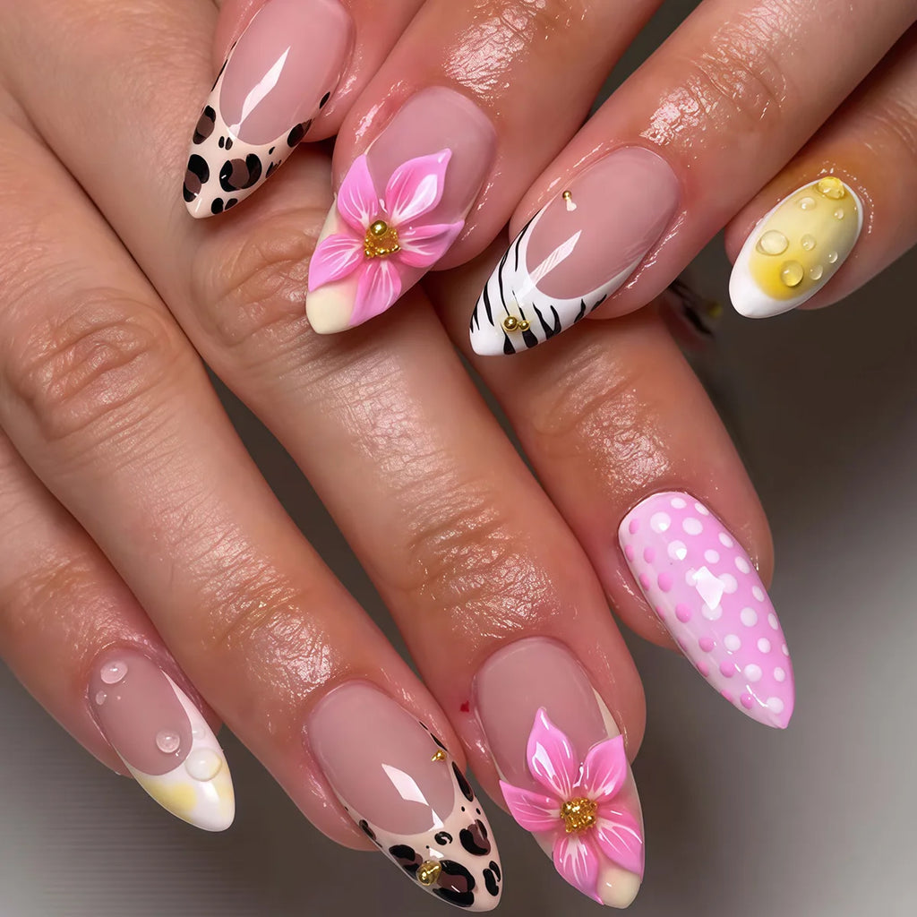 European American Style Manicure Nail Tips 3D Resin-poured French-style Rhinestones Cross-shaped Flower Nail (38 Options)