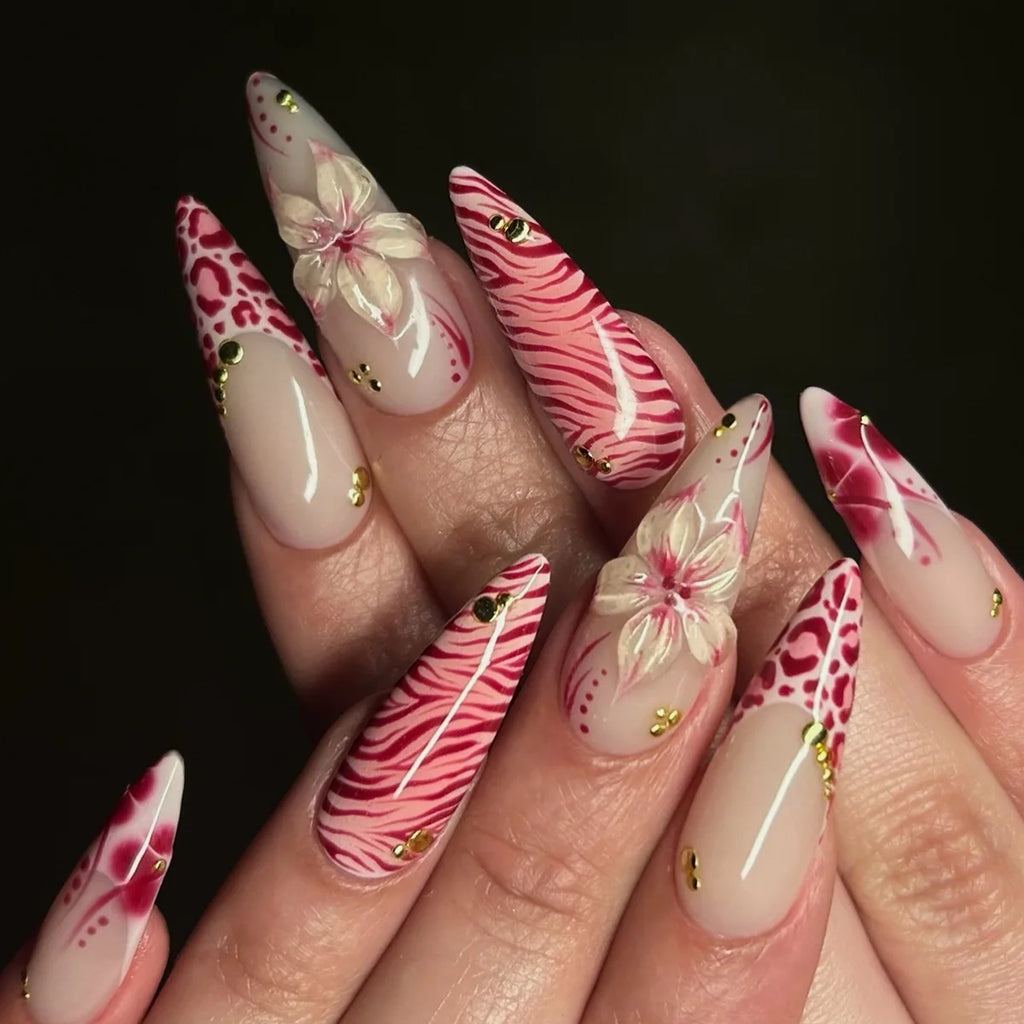 European American Style Manicure Nail Tips 3D Resin-poured French-style Rhinestones Cross-shaped Flower Nail (38 Options)