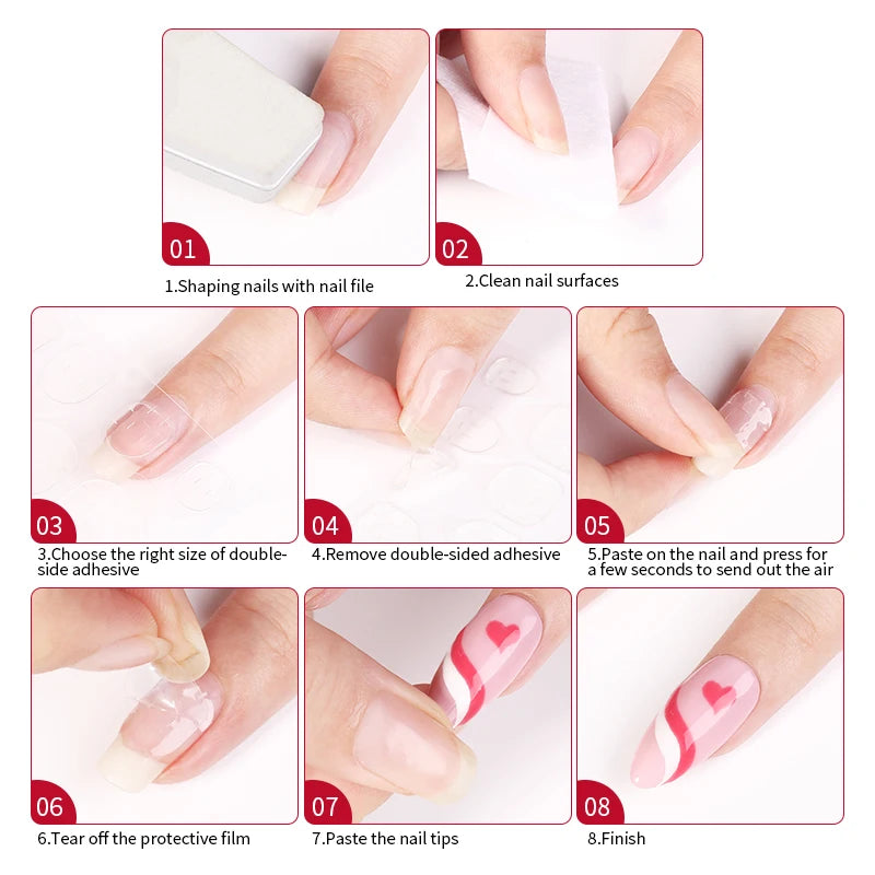 24Pcs Fashion French Style False Nails With Jelly Nail Glue & More (6 Options)
