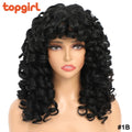 Top Girl Long Kinky Curly Weaves and Wigs With Bangs Synthetic Wig Afro Curly