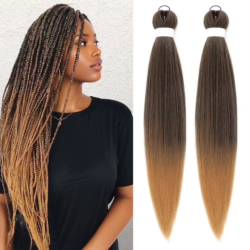 Pre-Stretched Ombre Braiding Hair Extensions Brown Yaki Texture Synthetic Hair EZ Braid Pre-Stretched Braiding Hair