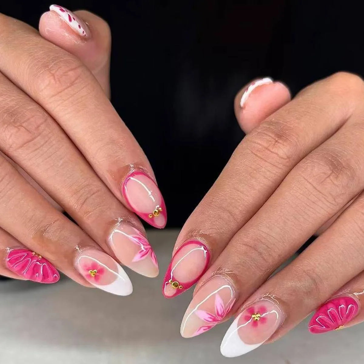 European American Style Manicure Nail Tips 3D Resin-poured French-style Rhinestones Cross-shaped Flower Nail (38 Options)