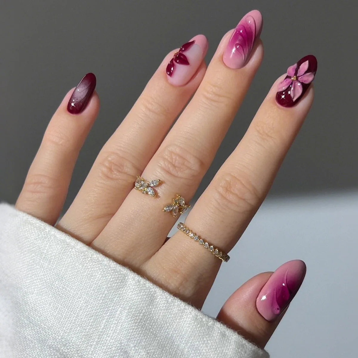 European American Style Manicure Nail Tips 3D Resin-poured French-style Rhinestones Cross-shaped Flower Nail (38 Options)