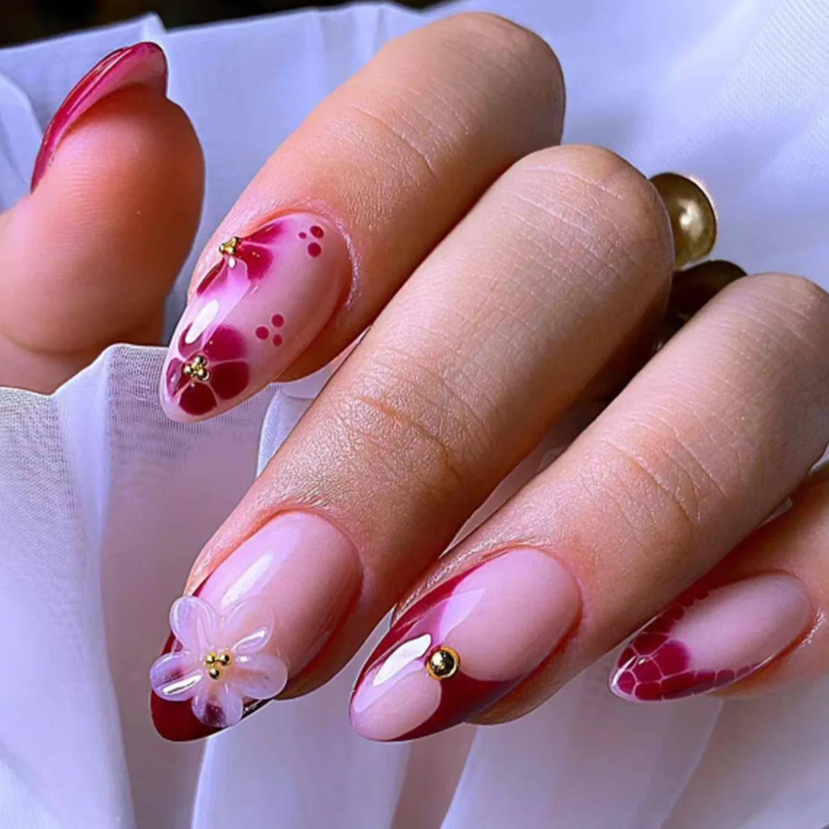 European American Style Manicure Nail Tips 3D Resin-poured French-style Rhinestones Cross-shaped Flower Nail (38 Options)