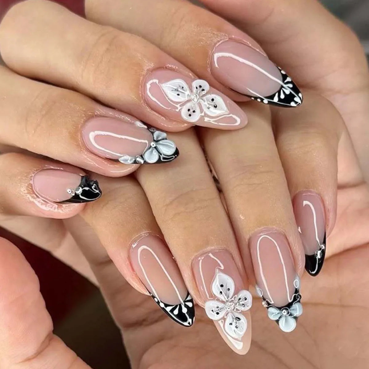 European American Style Manicure Nail Tips 3D Resin-poured French-style Rhinestones Cross-shaped Flower Nail (38 Options)