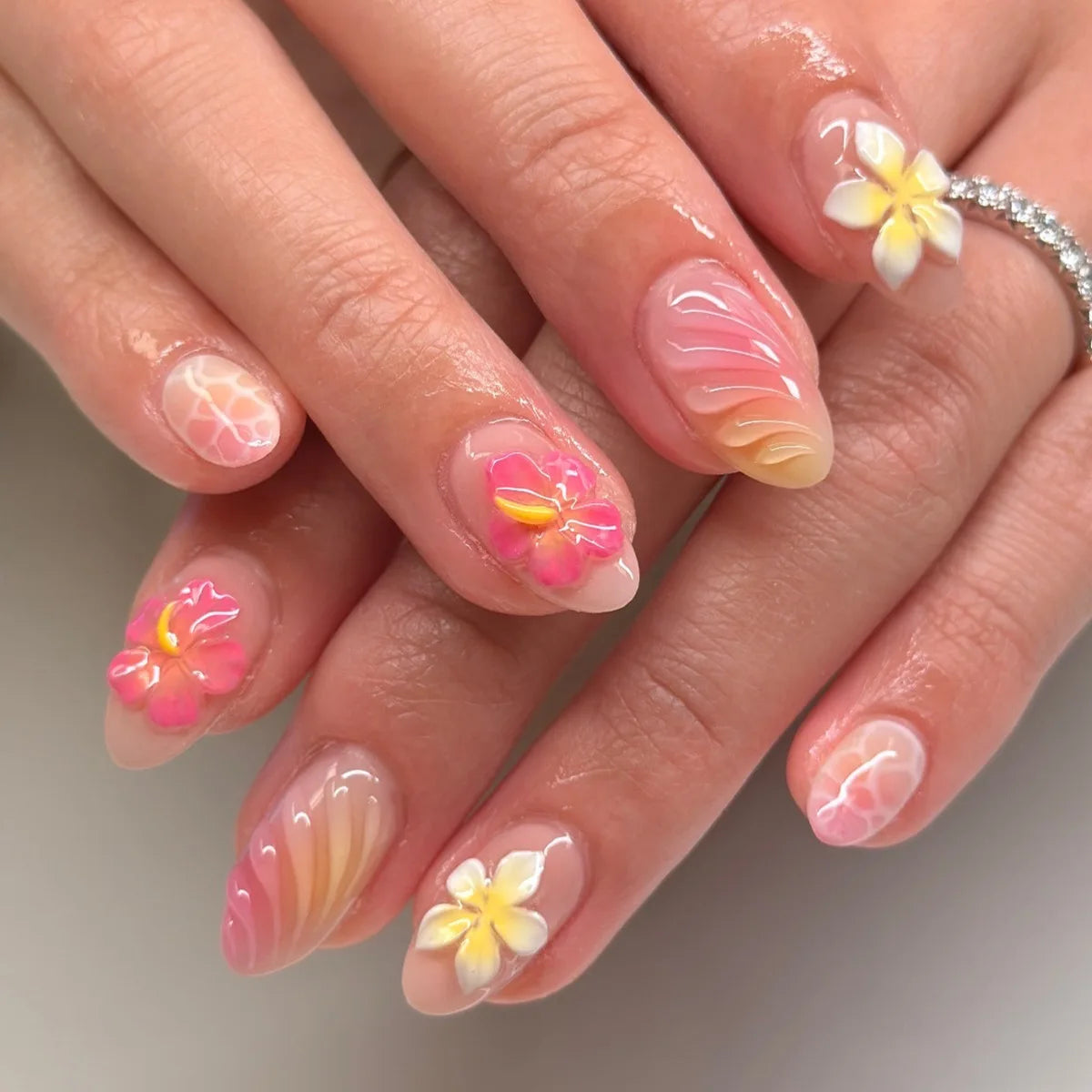 European American Style Manicure Nail Tips 3D Resin-poured French-style Rhinestones Cross-shaped Flower Nail (38 Options)