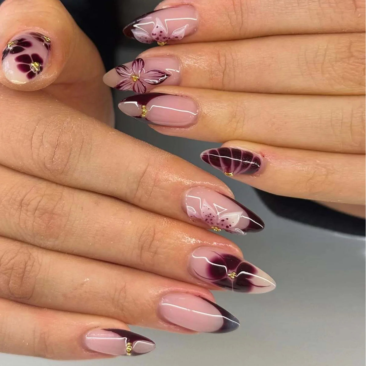 European American Style Manicure Nail Tips 3D Resin-poured French-style Rhinestones Cross-shaped Flower Nail (38 Options)