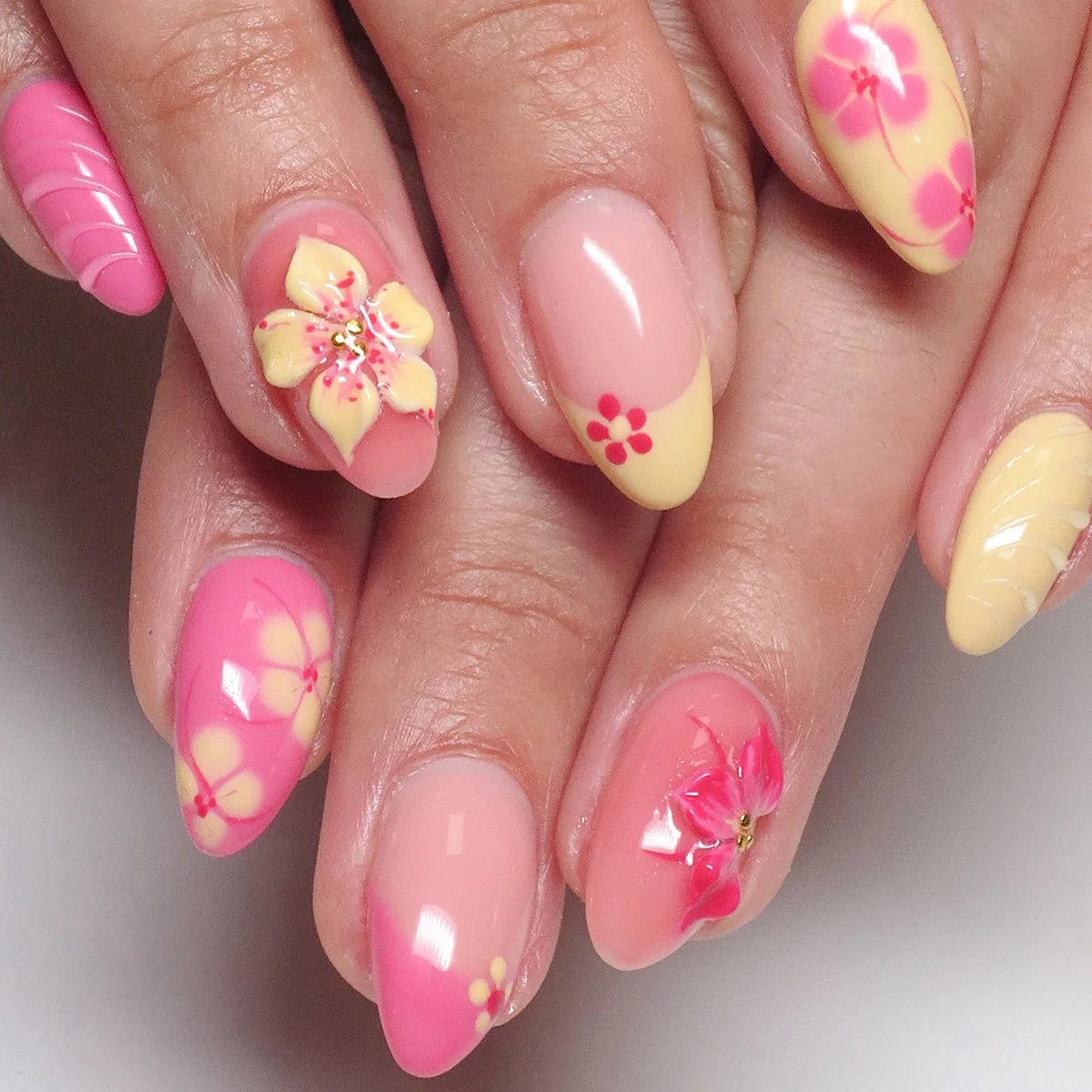 European American Style Manicure Nail Tips 3D Resin-poured French-style Rhinestones Cross-shaped Flower Nail (38 Options)