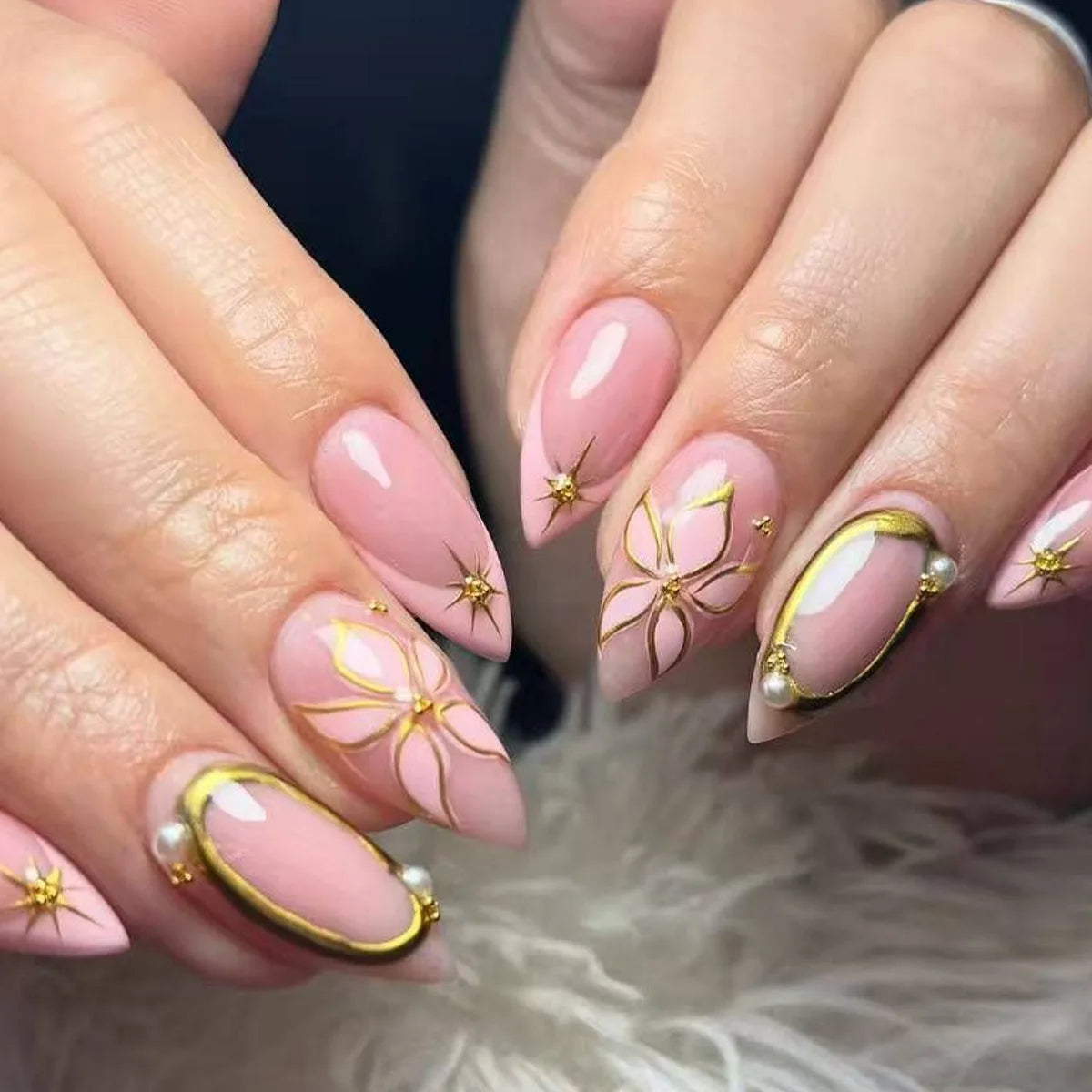 European American Style Manicure Nail Tips 3D Resin-poured French-style Rhinestones Cross-shaped Flower Nail (38 Options)