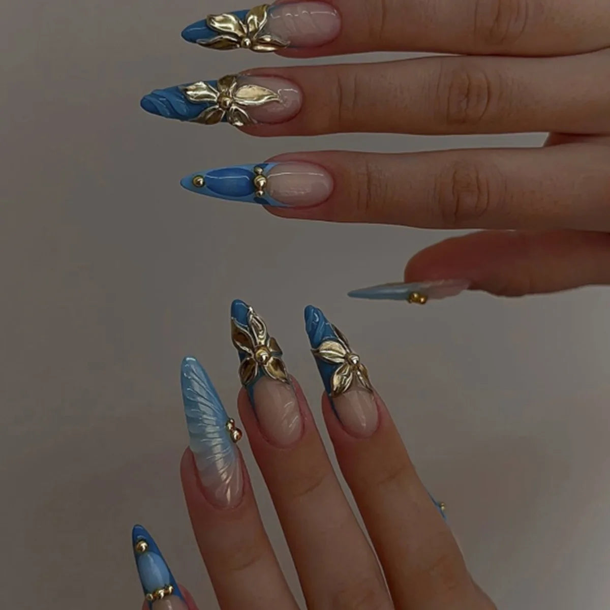 European American Style Manicure Nail Tips 3D Resin-poured French-style Rhinestones Cross-shaped Flower Nail (38 Options)