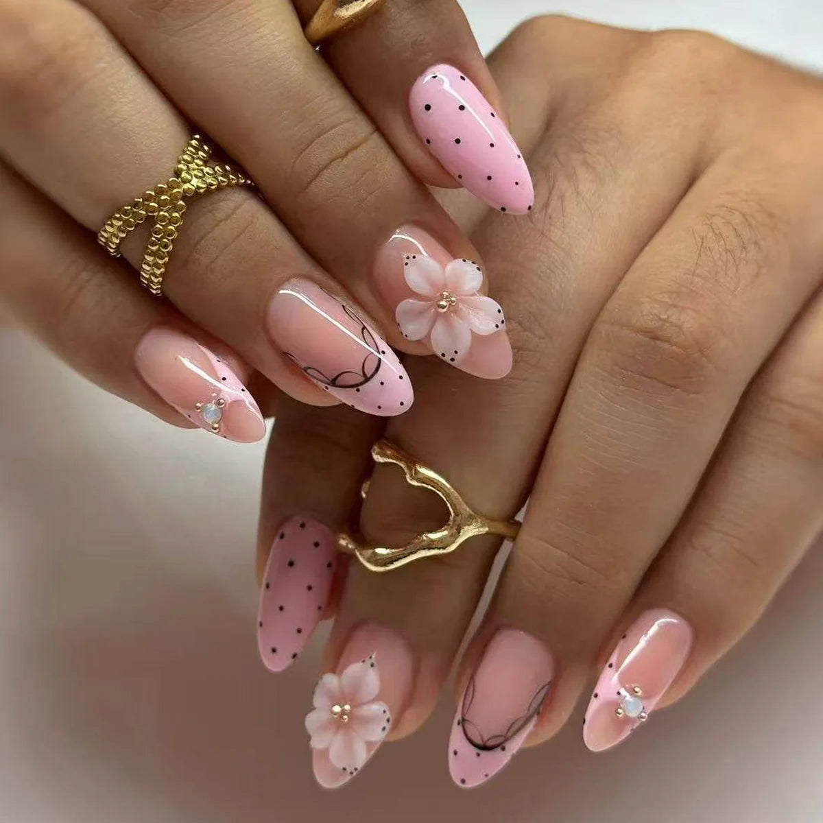 European American Style Manicure Nail Tips 3D Resin-poured French-style Rhinestones Cross-shaped Flower Nail (38 Options)