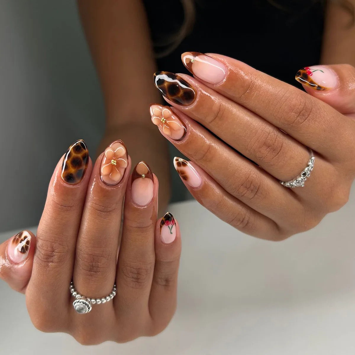 European American Style Manicure Nail Tips 3D Resin-poured French-style Rhinestones Cross-shaped Flower Nail (38 Options)