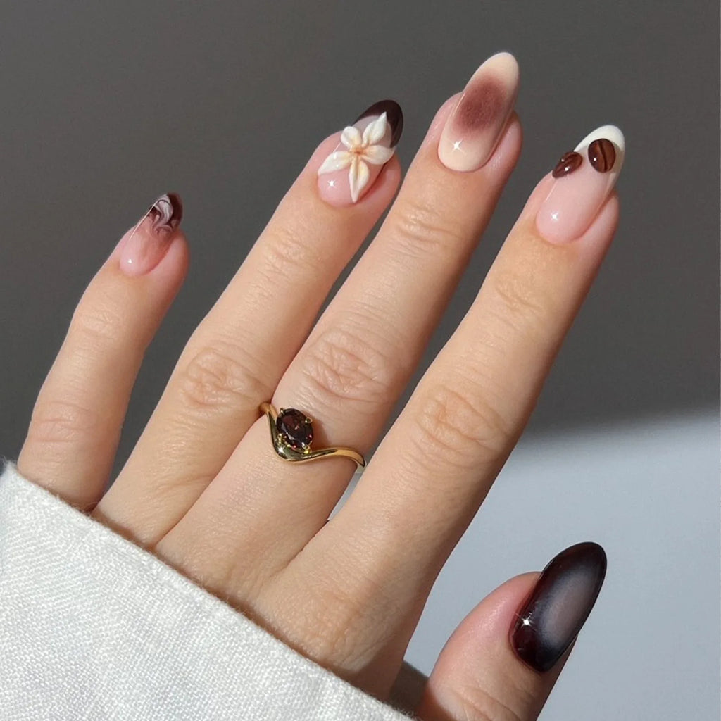 European American Style Manicure Nail Tips 3D Resin-poured French-style Rhinestones Cross-shaped Flower Nail (38 Options)