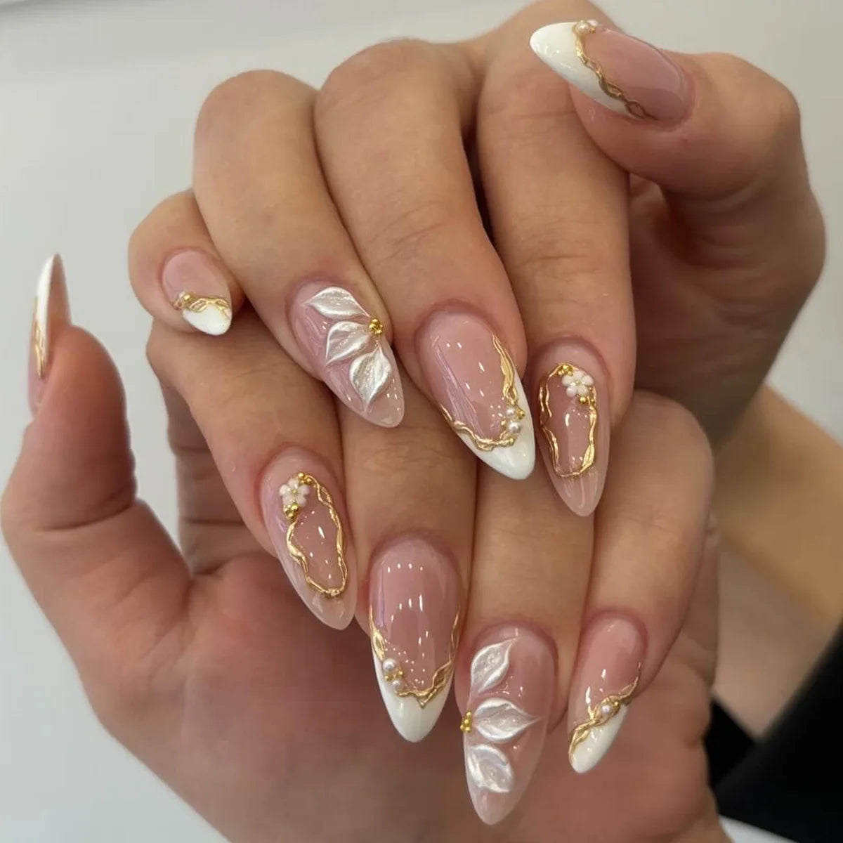 European American Style Manicure Nail Tips 3D Resin-poured French-style Rhinestones Cross-shaped Flower Nail (38 Options)