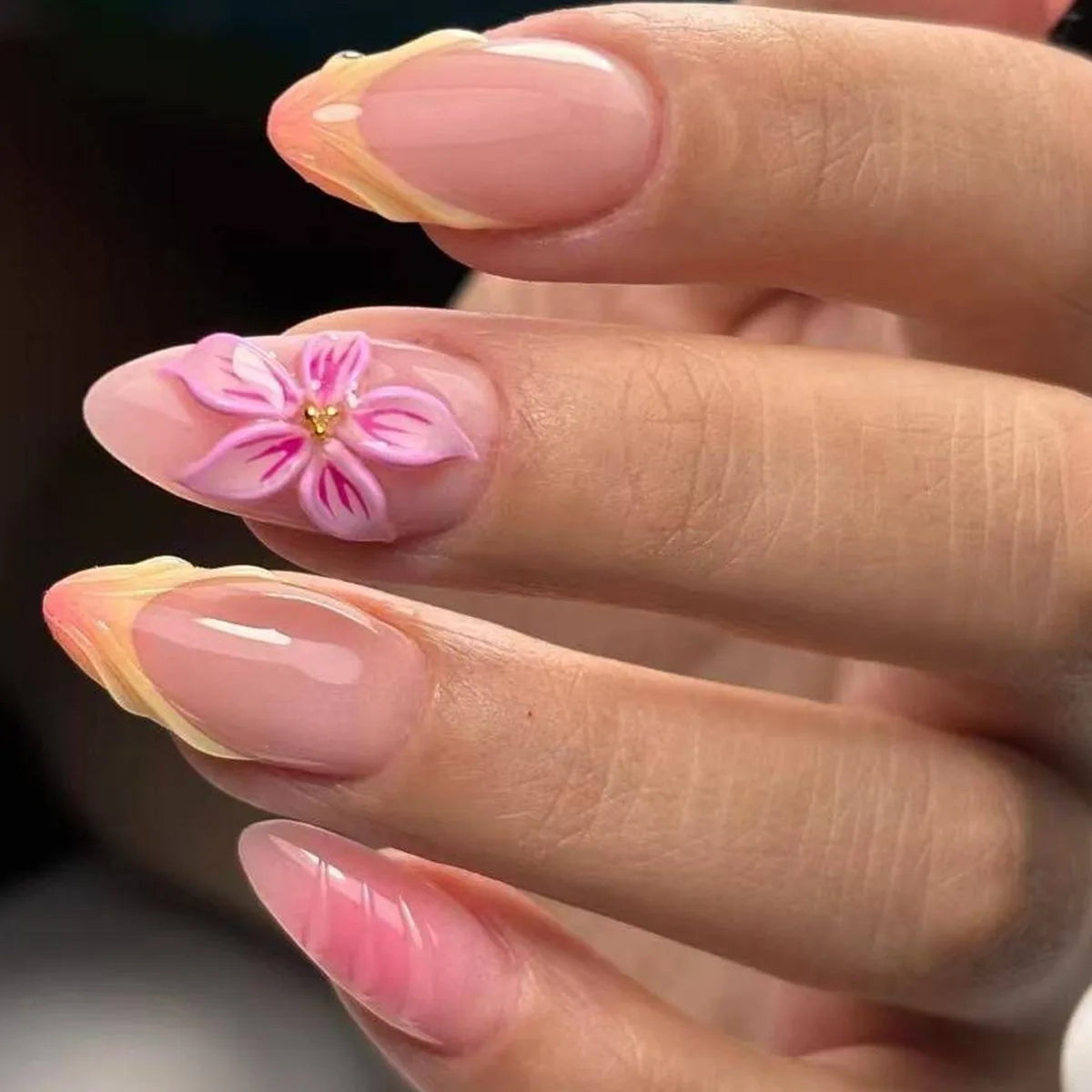 European American Style Manicure Nail Tips 3D Resin-poured French-style Rhinestones Cross-shaped Flower Nail (38 Options)