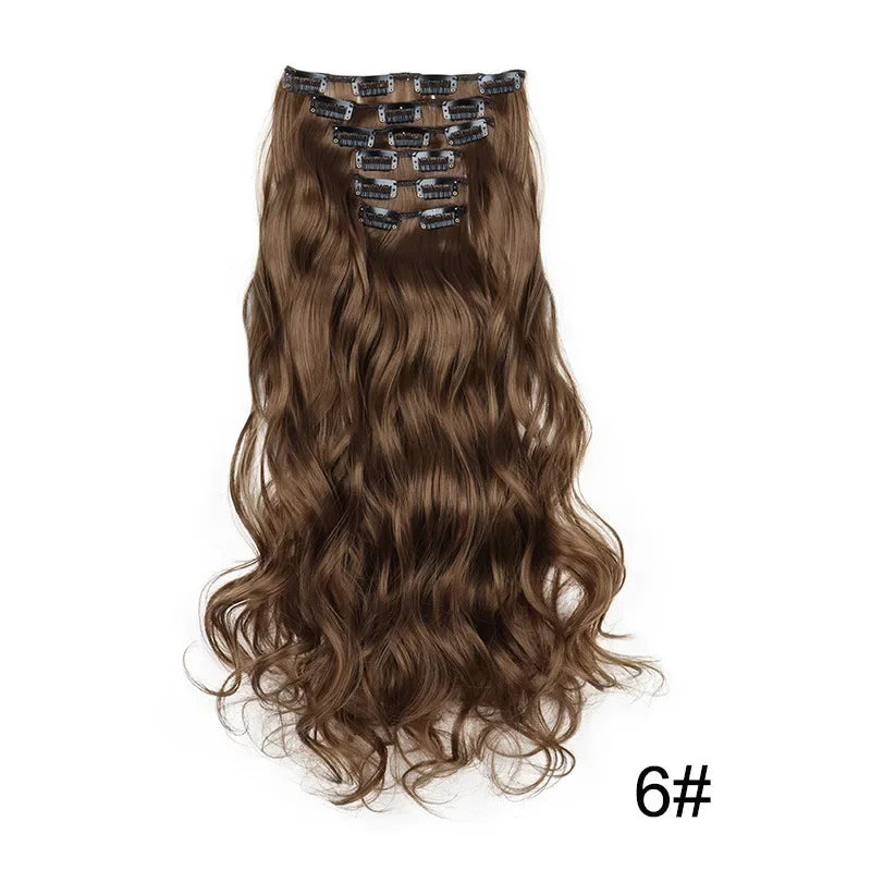 Hair Extensions 24"/60cm 6pcs/set Women Long Straight Synthetic Full Head Clip 16 Clips Black, Blonde, Ombre Heat Resistant Fiber Hair