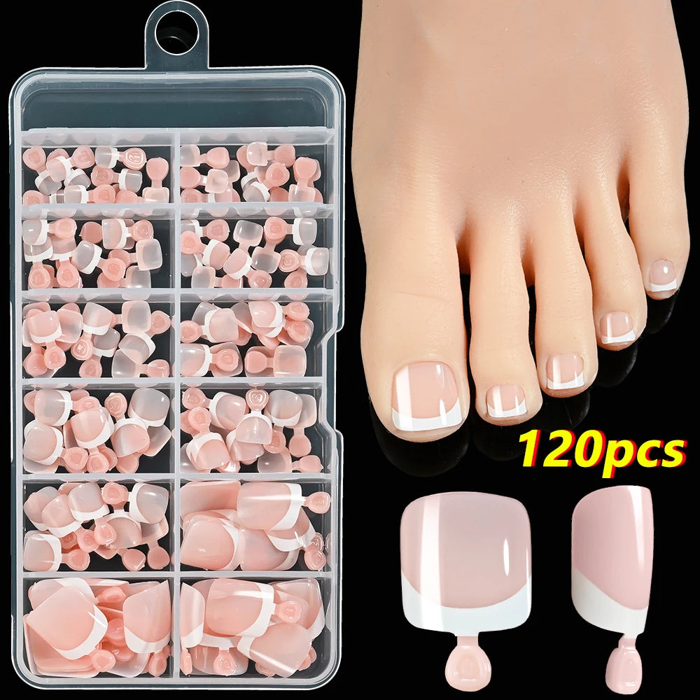 100Pcs White Short Square False Toenails Press On Full Cover Tips Pure Color Acrylic Artificial (13 Options)