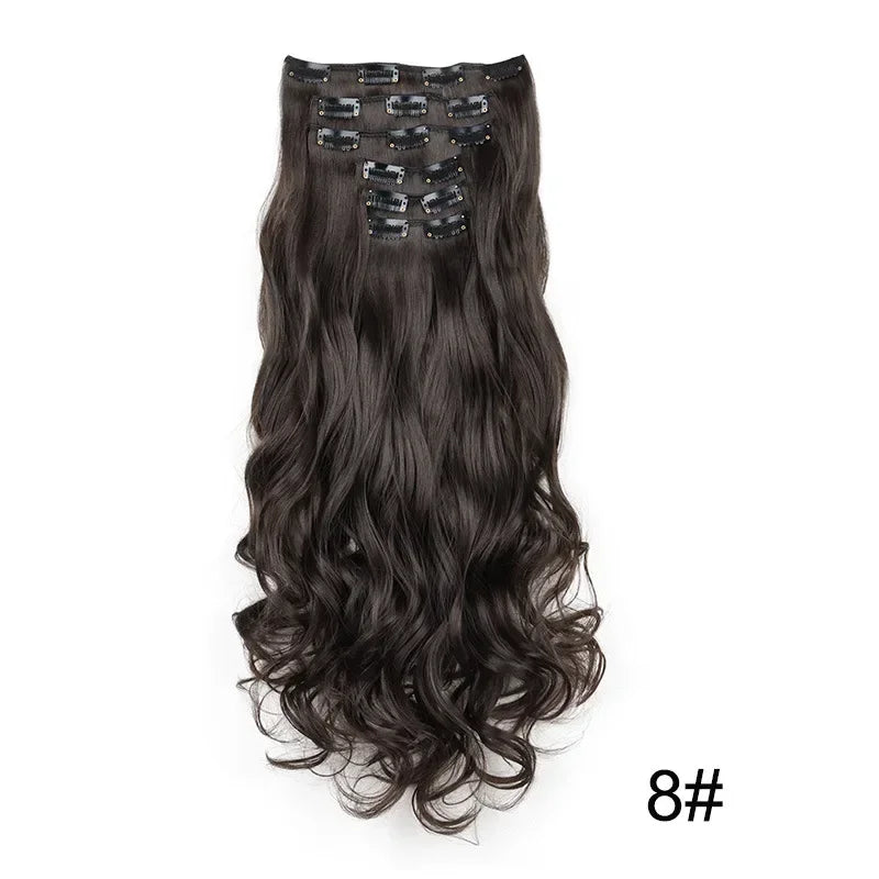 Hair Extensions 24"/60cm 6pcs/set Women Long Straight Synthetic Full Head Clip 16 Clips Black, Blonde, Ombre Heat Resistant Fiber Hair