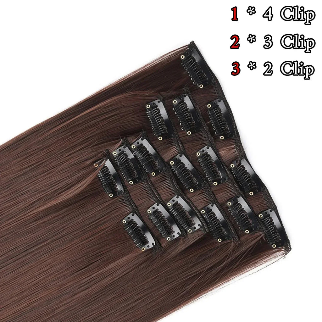 Hair Extensions 24"/60cm 6pcs/set Women Long Straight Synthetic Full Head Clip 16 Clips Black, Blonde, Ombre Heat Resistant Fiber Hair