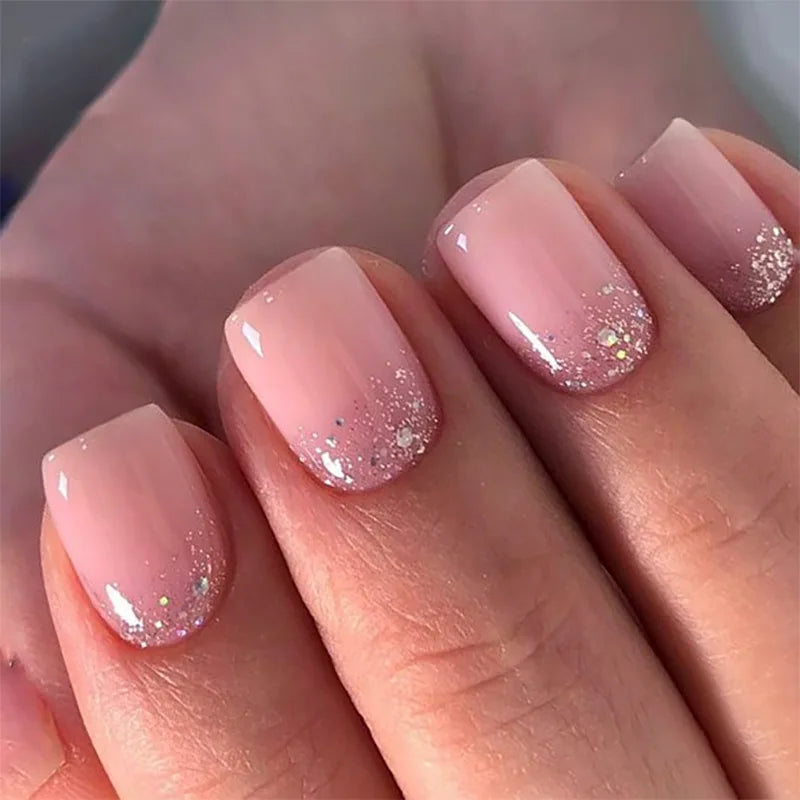 24pcs Short Ballet Press on Nails Gradient False Nails Wearable Stick-on Nails