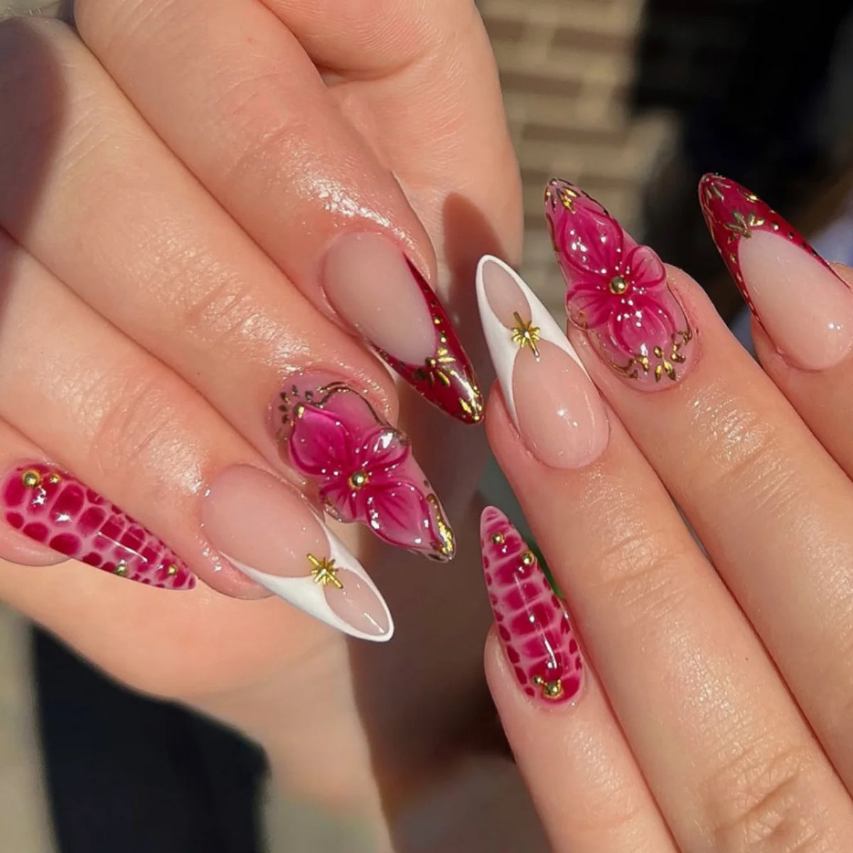 24pcs Pink Flower Almond Press on Nails Kawaii False Nails & More (36 Options) (B)