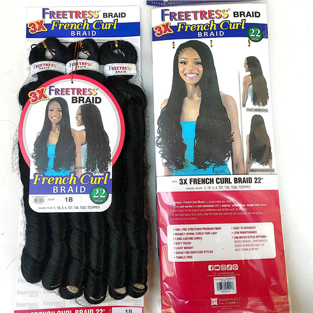 French Curly Braiding Hair Synthetic Wavy Hair Bundles Extensions 22 Inch 3pcs/Pack
