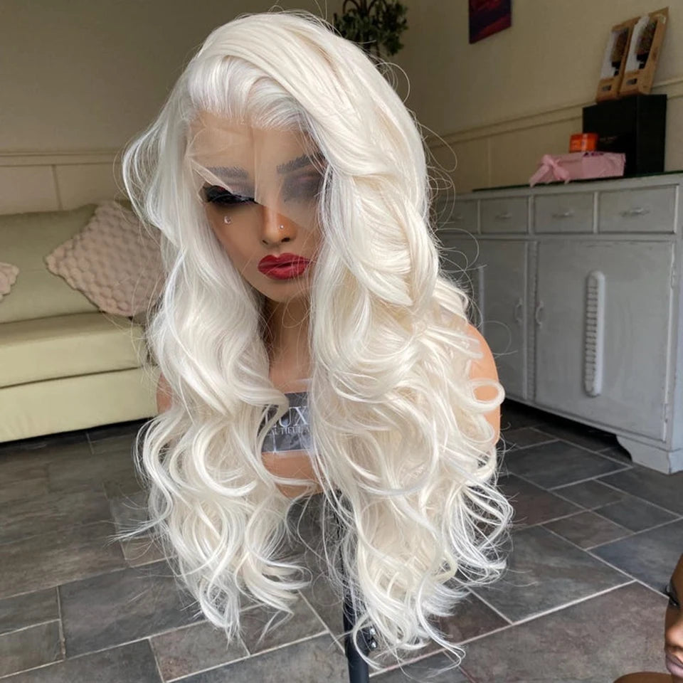 Platinum Blonde Lace Front Wig Synthetic Wigs For Women Pre Plucked With Baby Hair Body Wave Blonde Lace Front Wigs Glueless Wig