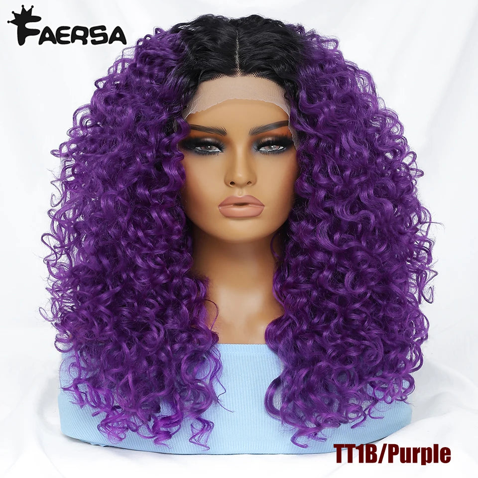 16" Kinky Curly Synthetic Lace Front Wig Black Blonde Ginger Purple Heat Resistant Wig Natural Hair Style