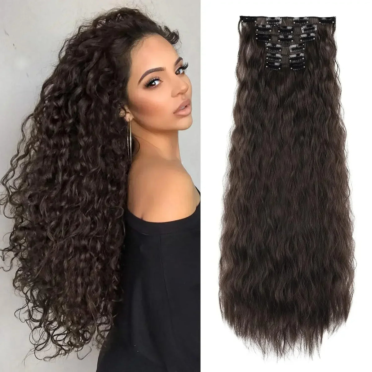 Hair Extensions 24"/60cm 6pcs/set Women Long Straight Synthetic Full Head Clip 16 Clips Black, Blonde, Ombre Heat Resistant Fiber Hair