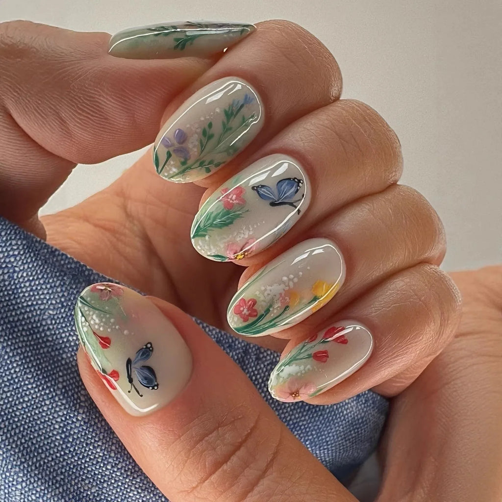 24pcs Pink Flower Almond Press on Nails Kawaii False Nails & More (36 Options) (B)