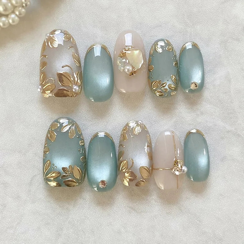 24pcs Pink Flower Almond Press on Nails Kawaii False Nails & More (36 Options) (B)