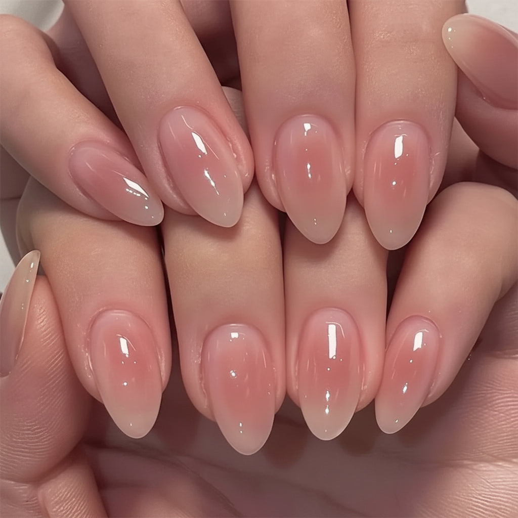 24Pcs Short Oval Head Blush Pink Press on Nails Almond Nails Wearable Acrylic Full Cover Nail Tips with Glue (38 Options)