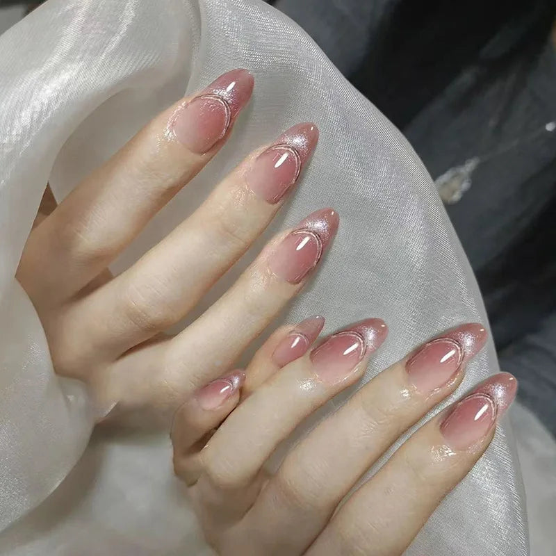 24pcs Pink Flower Almond Press on Nails Kawaii False Nails & More (36 Options) (B)