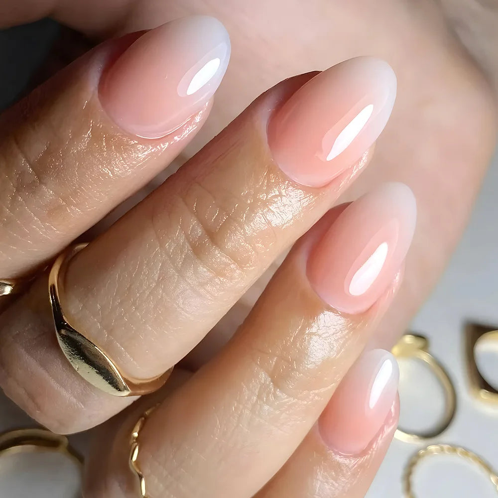 24Pcs Short Oval Head Blush Pink Press on Nails Almond Nails Wearable Acrylic Full Cover Nail Tips with Glue (38 Options)