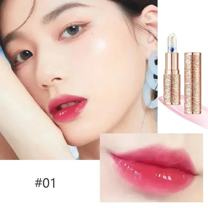 Temperature Color Changing Women Flower Lipstick Moisturizing Crystal Jelly Pearlescent Lip Balm Cosmetic