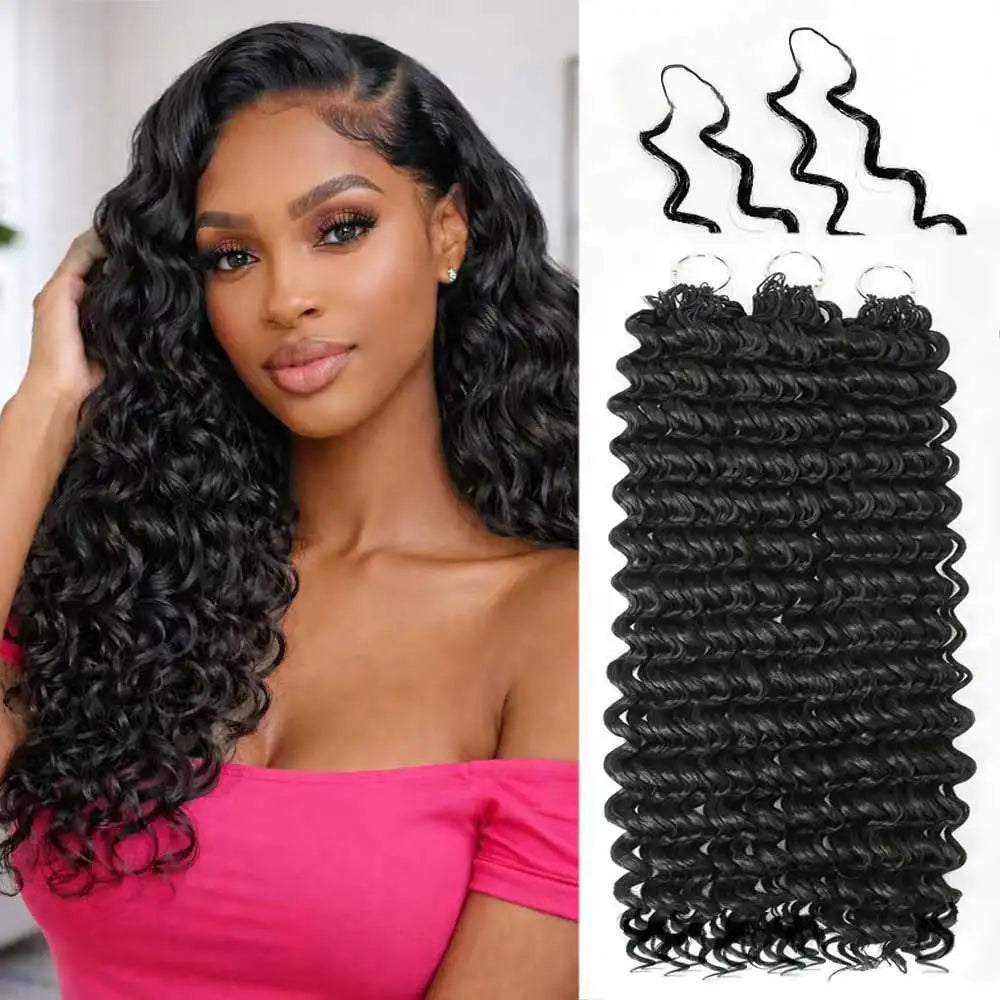 Miracle Knots Invisible Knotless Crochet Hair Extensions Synthetic Deep Wave Crochet Hair 18" Feather Crochet Hair Pre-Separated