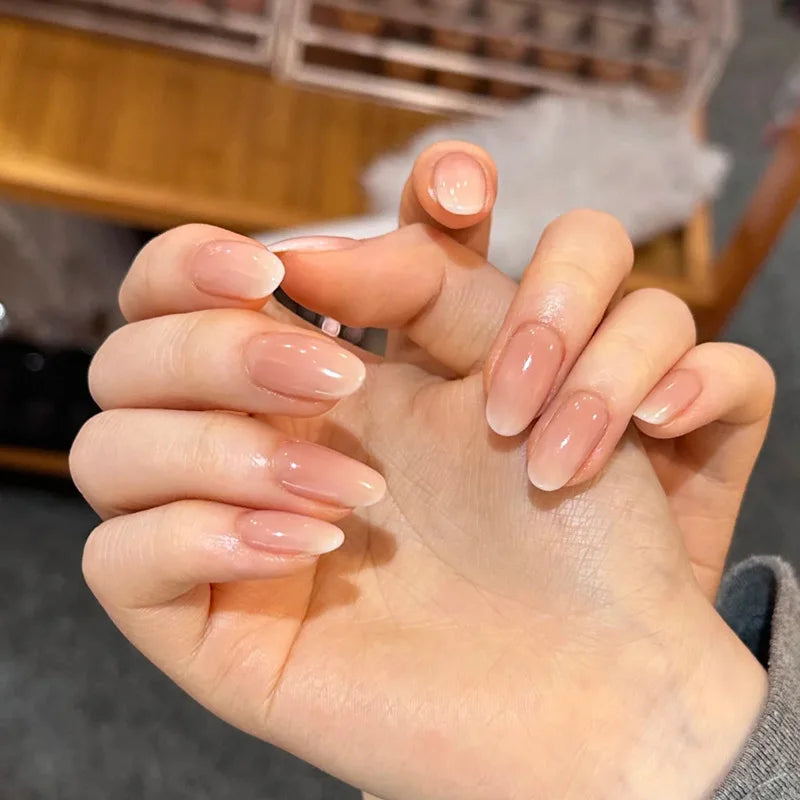24Pcs Short Oval Head Blush Pink Press on Nails Almond Nails Wearable Acrylic Full Cover Nail Tips with Glue (38 Options)