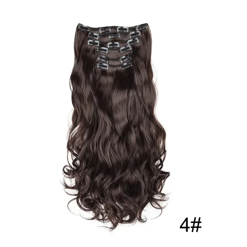 Hair Extensions 24"/60cm 6pcs/set Women Long Straight Synthetic Full Head Clip 16 Clips Black, Blonde, Ombre Heat Resistant Fiber Hair