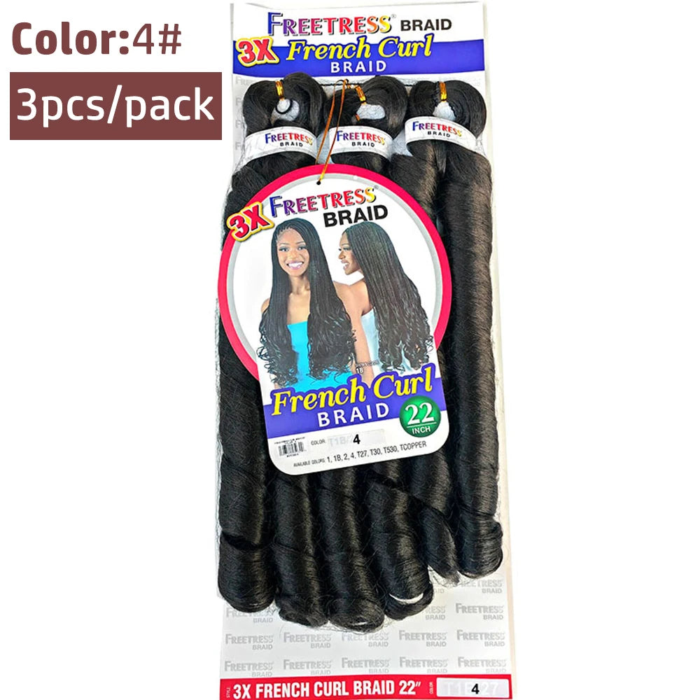 French Curly Braiding Hair Synthetic Wavy Hair Bundles Extensions 22 Inch 3pcs/Pack