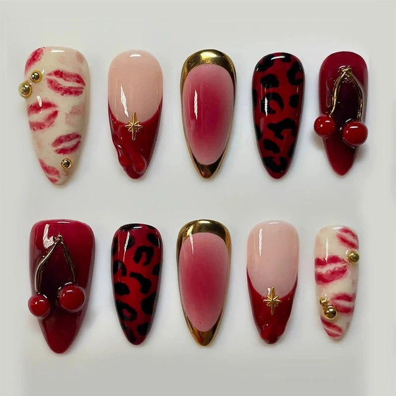 24pcs Pink Flower Almond Press on Nails Kawaii False Nails & More (36 Options) (B)