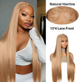 Straight Honey Blonde Gold Color Bone Straight 13X4 Lace Front Wig For Black Women Synthetic Prepluck Hairline Baby Hair Cosplay