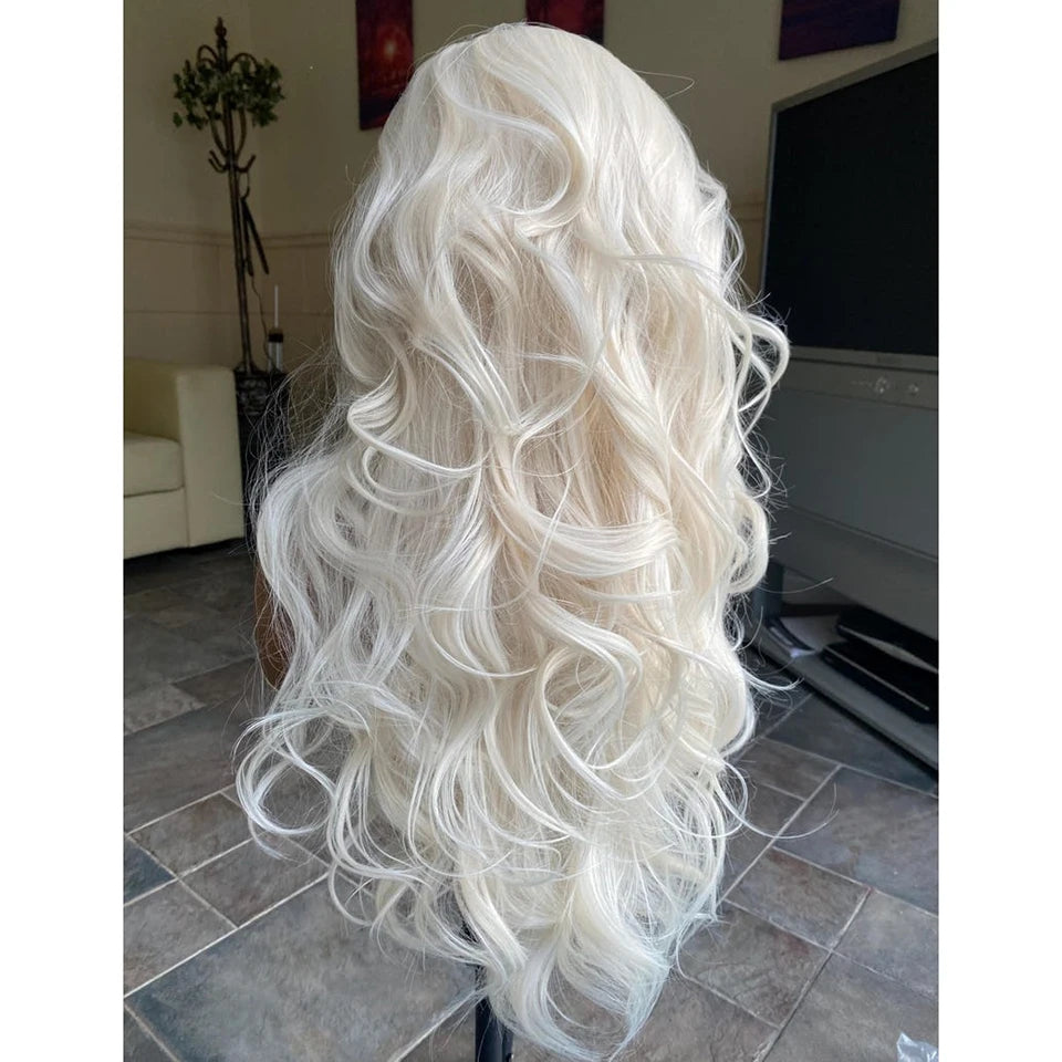 Platinum Blonde Lace Front Wig Synthetic Wigs For Women Pre Plucked With Baby Hair Body Wave Blonde Lace Front Wigs Glueless Wig