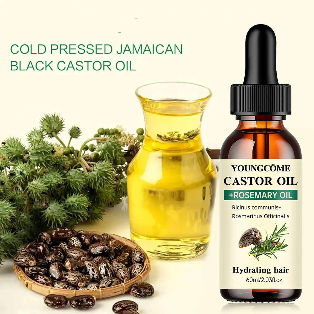 Castor Oil and Rosemary Oil for Hair Growth Mix Enhances hair thickness and Shine, Reduce Hair Loss and Split Ends Hair Care Oil